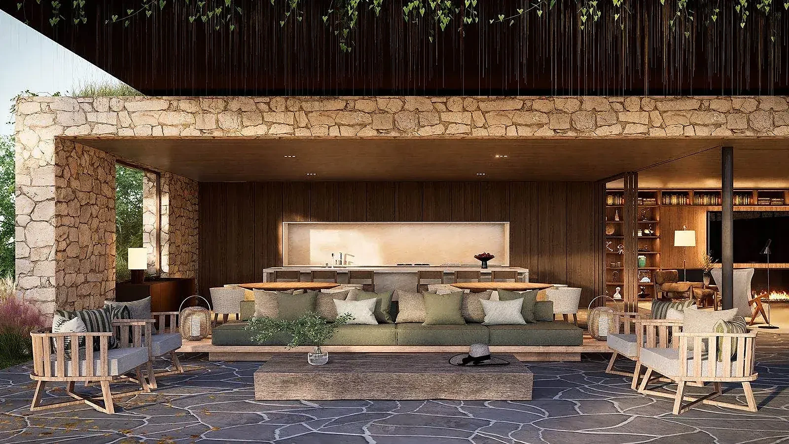Espaço gourmet integrado com ilha, design de interiores de alto padrão Studio Maio