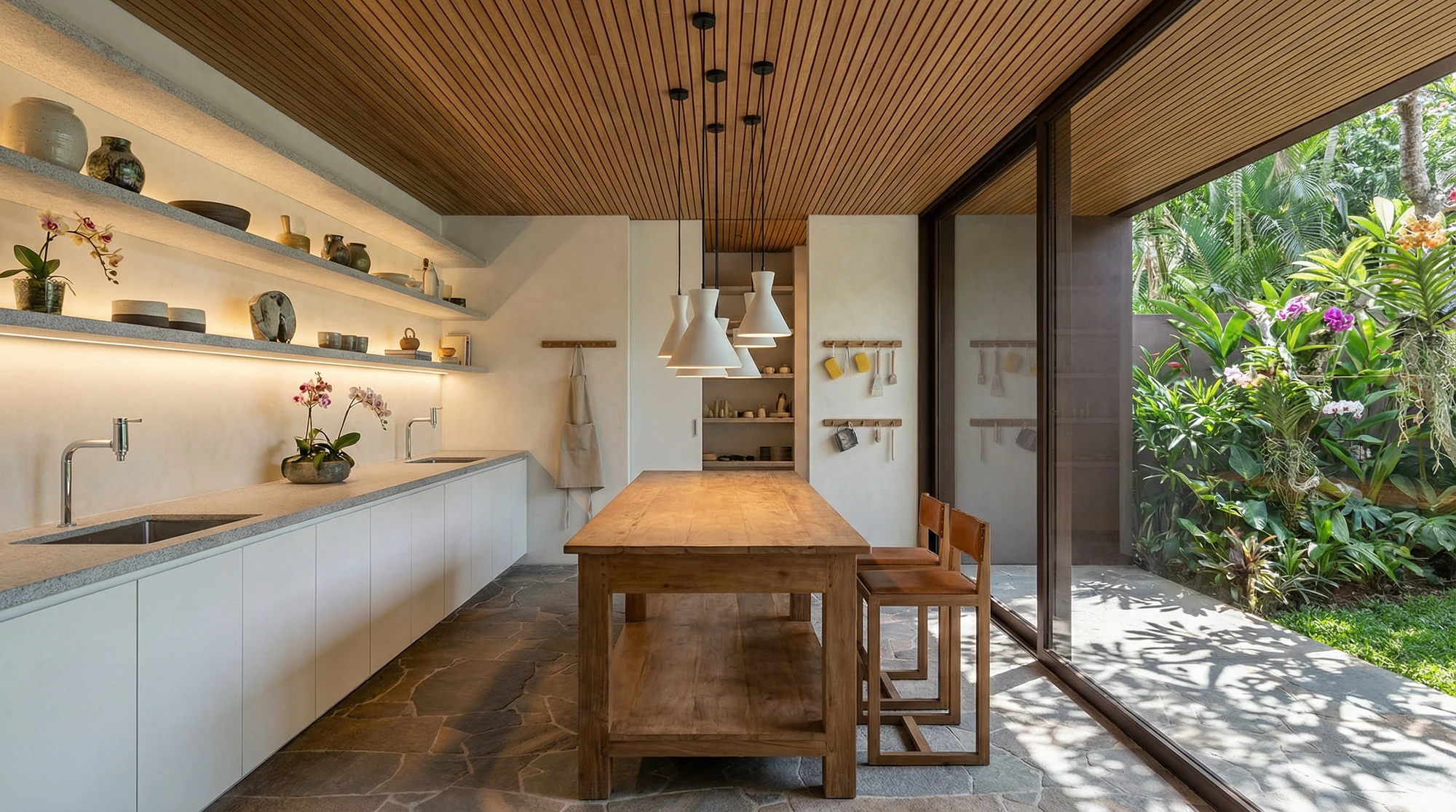 Ateliê integrado com marcenaria sob medida, interiores de casa de campo alto padrão Itupeva