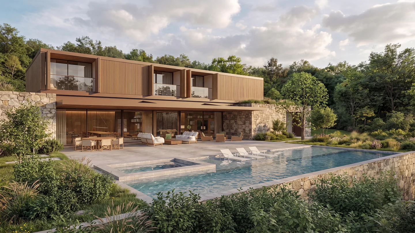 Casa Silente com piscina ao entardecer, área social integrada à paisagem, casa de campo de alto padrão em Itupeva
