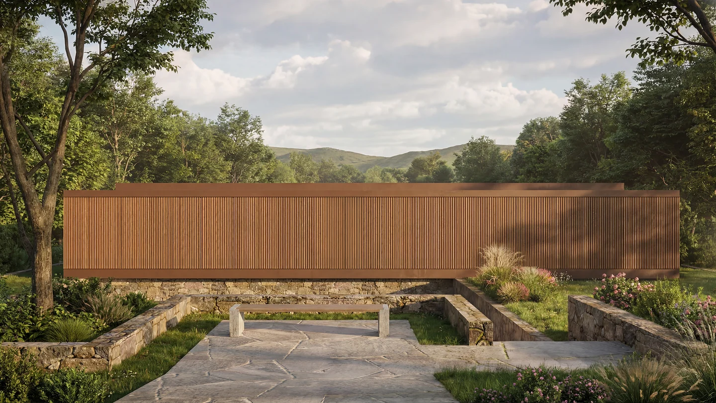 Casa Silente, fachada da casa de campo de alto padrão em Itupeva, volume horizontal em madeira, por Studio Maio